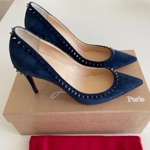 CHRISTIAN LOUBOUTIN ANJALINA 85MM MARINE/GUNMETAL SPIKES SIZE 35